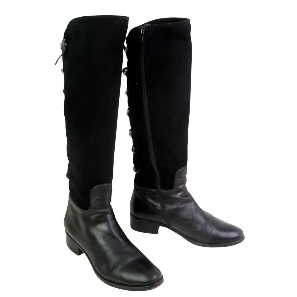 Le Pepe ITALY BLACK GENUINE LEATHER SUEDE LOW HEEL ROUND TOE SIDE ZIP BOOTS 38